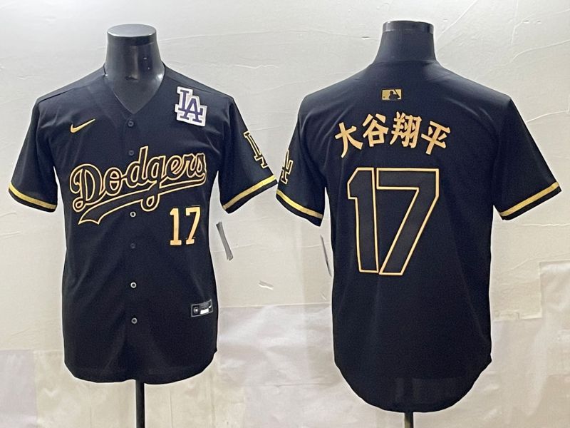 Men 2025 Los Angeles Dodgers #17 Ohtani Black Gold Five generations Nike MLB Jersey style 6